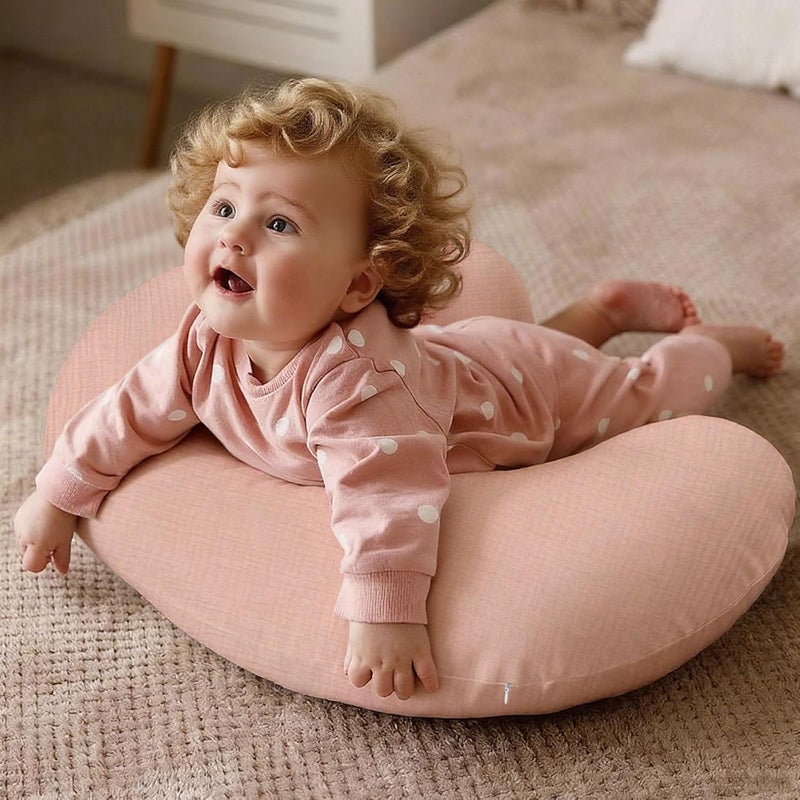 FUNUPUP 2 Pack Muslin Nursing Pillow Cover Compatible with Boppy Nursing Pillow, Soft Baby Nursing Covers for Breastfeeding Pillows for Boys Girls, Pink&Beige - Image 5